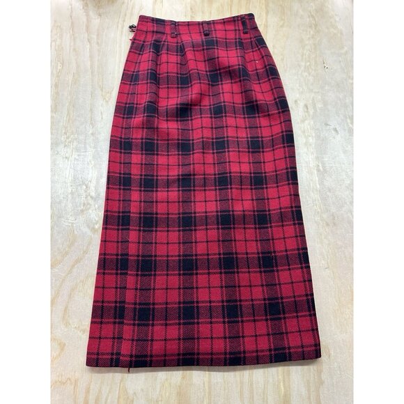 Breeches Plaid Wrap Skirt 100% Wool Fringe Trim Midi Vintage Made In USA Red 4 - Picture 6 of 10